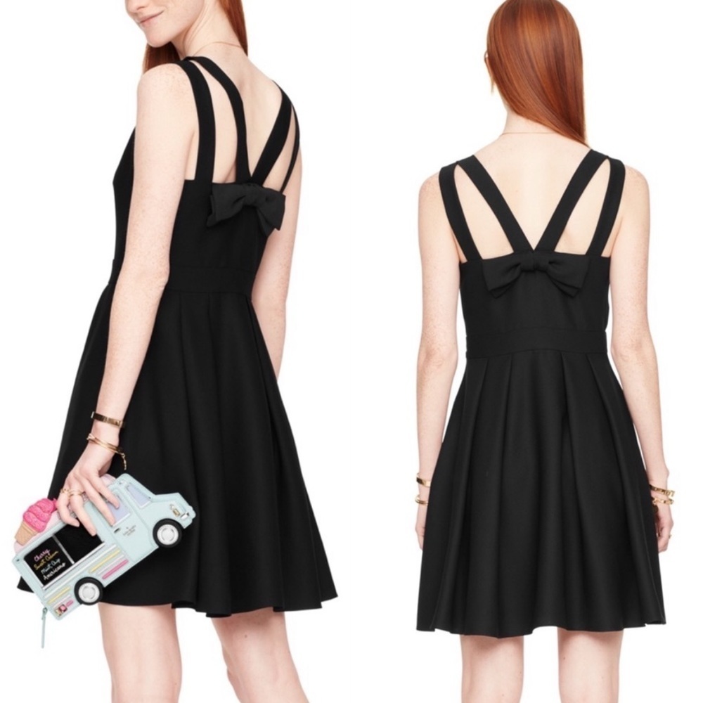 Kate Spade crepe bow back formal cocktail dress black 00 - Picture 2 of 11